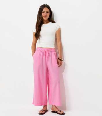 Petite Light Pink Linen Rich Crop Wide leg Trouser