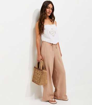 Petite Mink Linen Blend Wide Leg Trousers