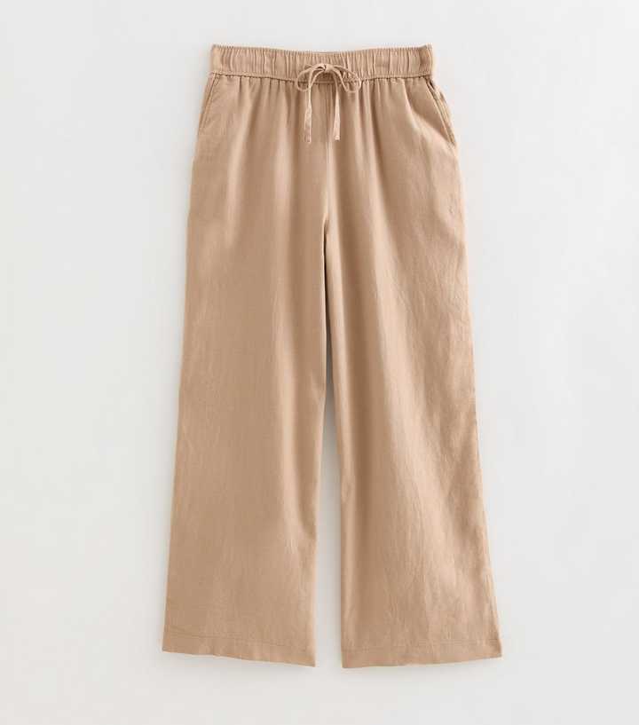 Petite Mink Linen Blend Wide Leg Trousers