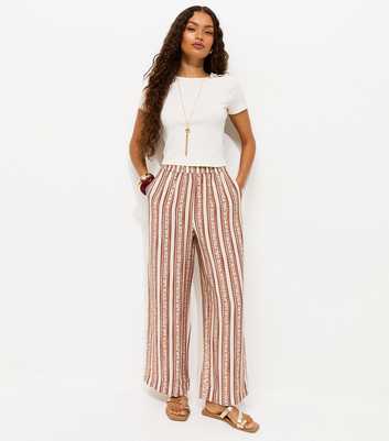 Petite Cream Floral Striped Wide Leg Trousers
