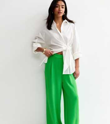 Petite Green Wide Leg Tailored Trousers