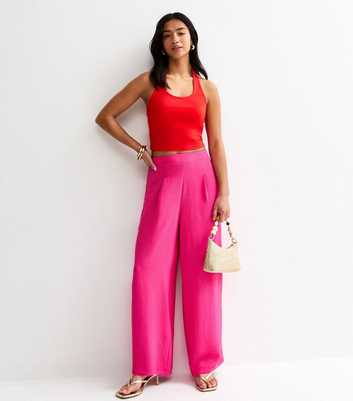 Petite Pink Wide Leg Tailored Trousers