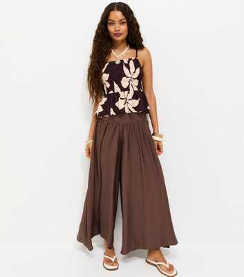 Petite Dark Brown Palazzo Wide Leg Trousers