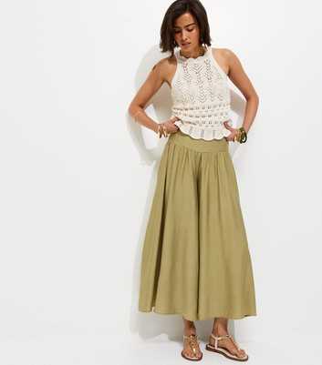Petite Light Khaki Palazzo Wide Leg Trousers