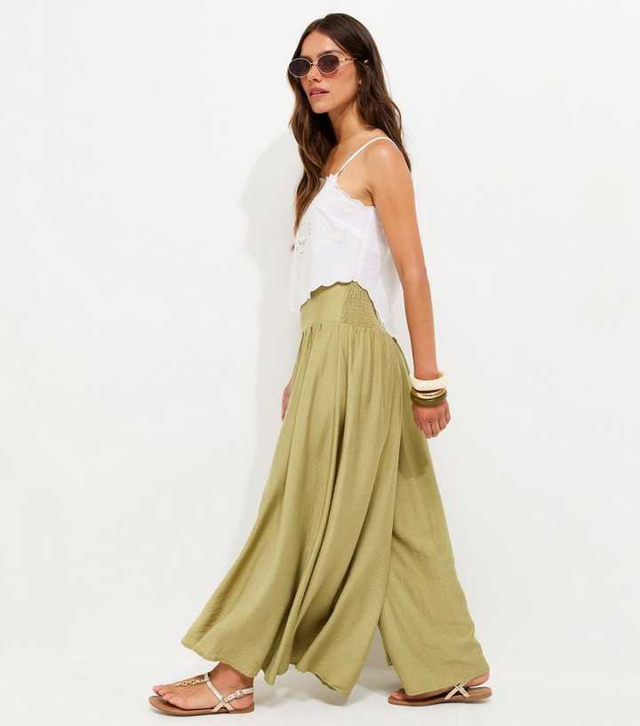 Petite Light Khaki Palazzo Wide Leg Trousers