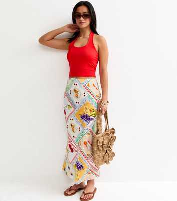 Petite Multicolour Still Life Print Bias Cut Midi Skirt