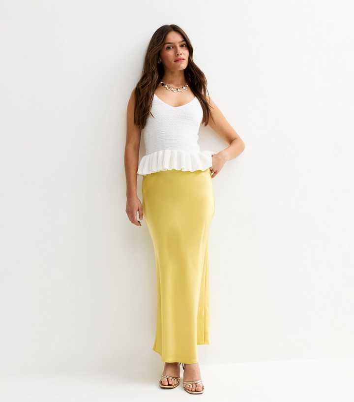 Petite Light Green Satin Bias Cut Midi Skirt