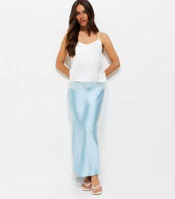 Petite Light Blue Satin Bias Cut Midi Skirt