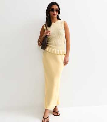 Petite Light Yellow Satin Bias Cut Midi Skirt
