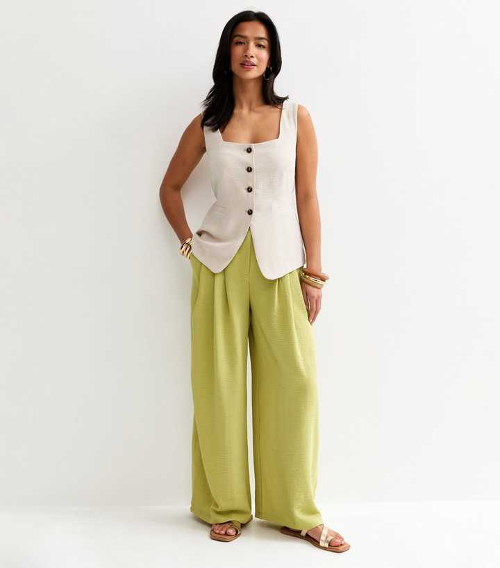 Petite Light Green Pleated Wide Leg Trousers