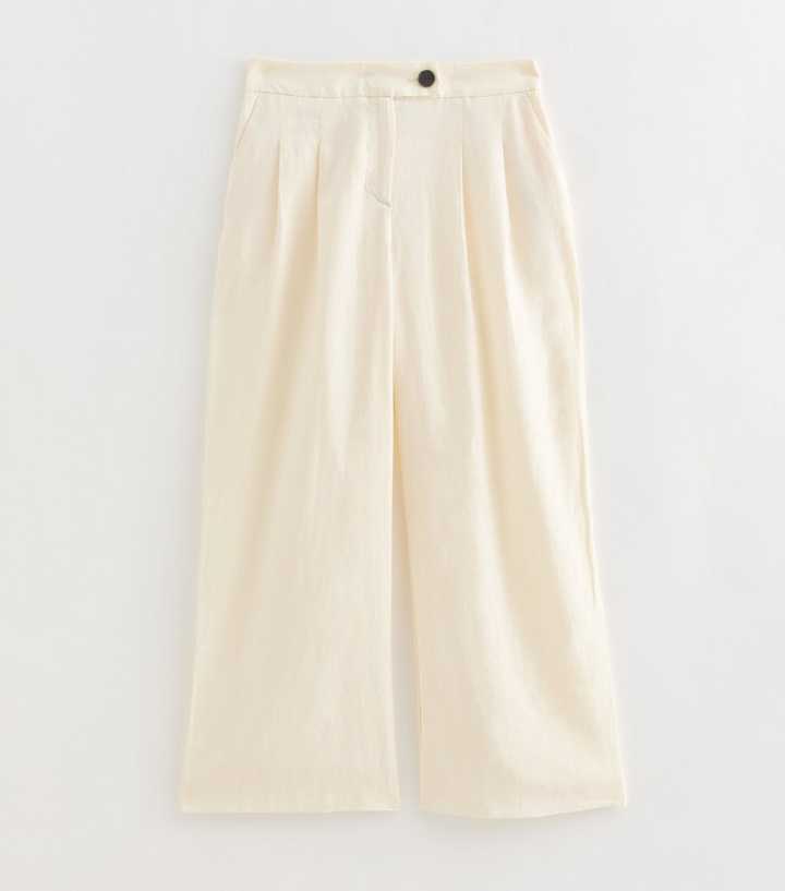 Petite White Linen Rich Tailored Trousers