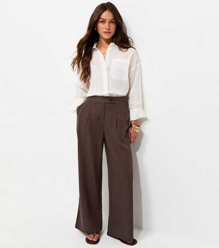 Petite Brown Linen Rich Tailored Trousers