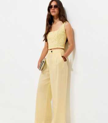 Petite Light Yellow Linen Rich Tailored Trousers