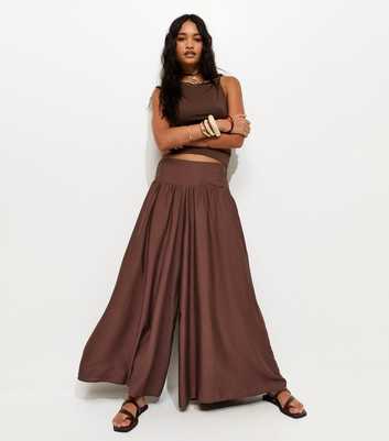Dark Brown Wide Leg Palazzo Trousers
