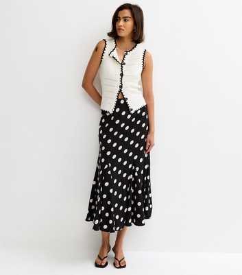 Black Polka Dot Godet Midi Skirt