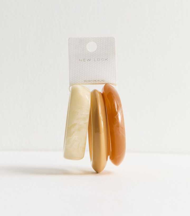 Pack of 3 Cream Rectangular Circle Resin Chunky Bangles