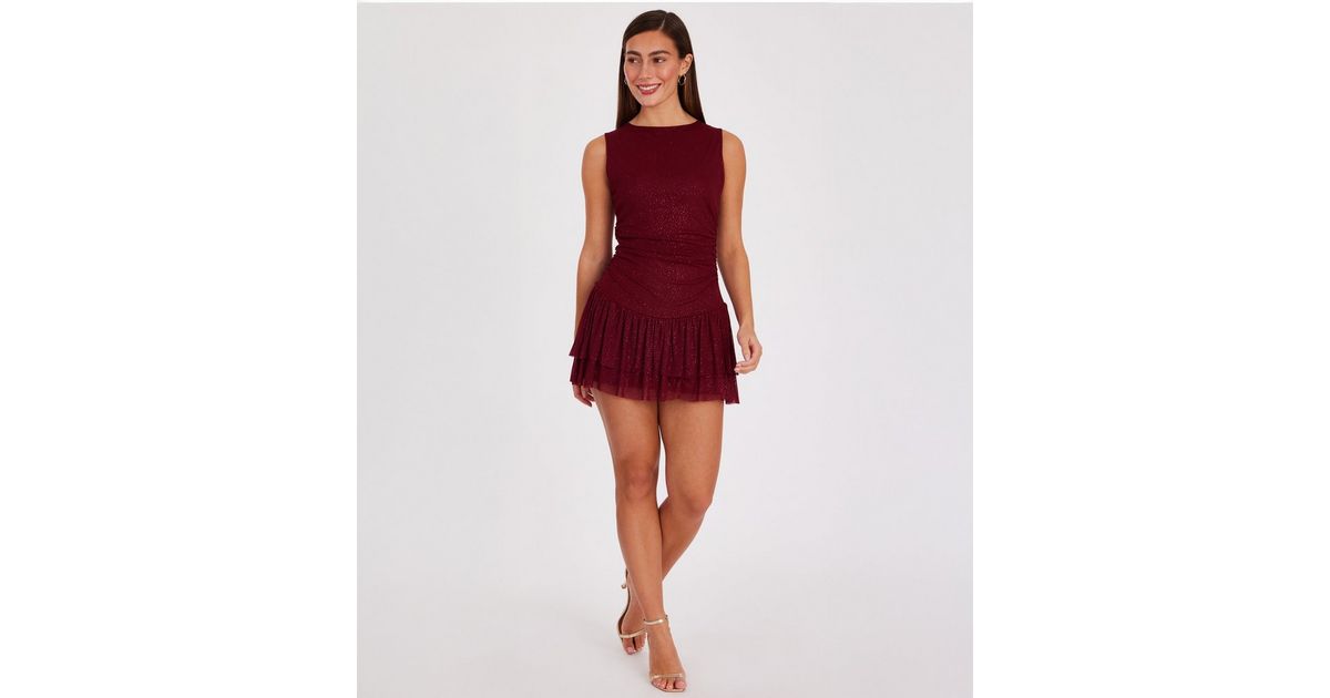 Priscilla Draped Mesh Mini Dress - Red main image 0
