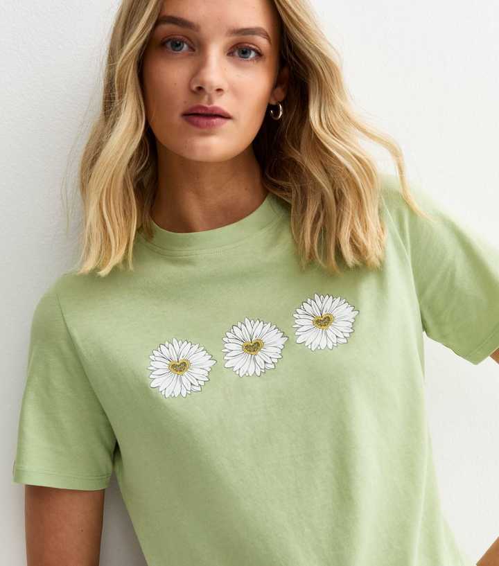 Green Daisy Print T-Shirt