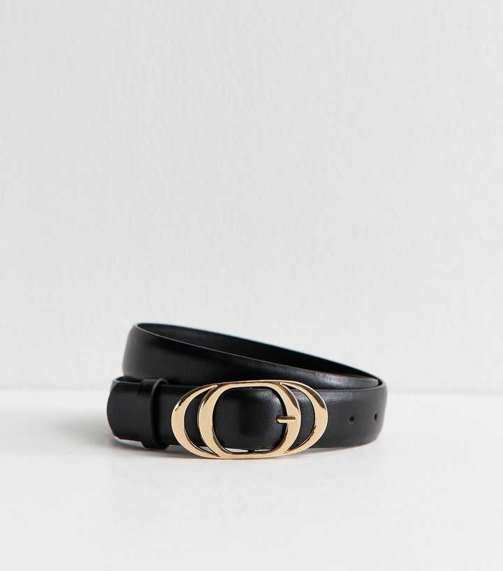 Black Faux Leather Layered Oval Buckle Belt