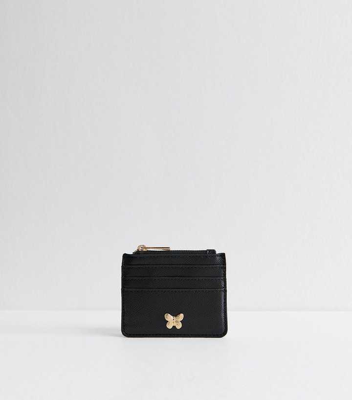 Black Grained Faux Leather Butterfly Cardholder