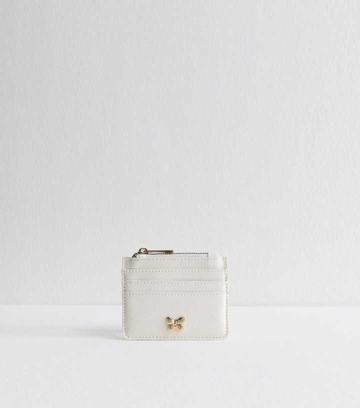 Cream Grained Faux Leather Butterfly Cardholder
