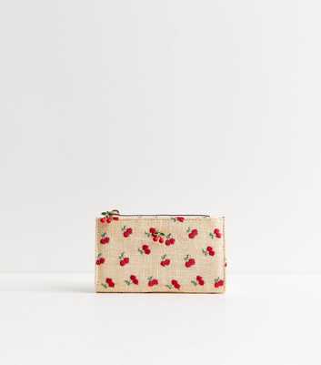Cream Canvas Embroidered Cherry Purse