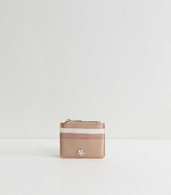 Pink Faux Leather Colour Block Card Holder
