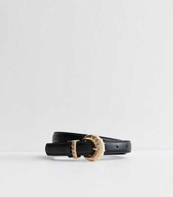 Black Faux Leather Croissant Buckle Belt
