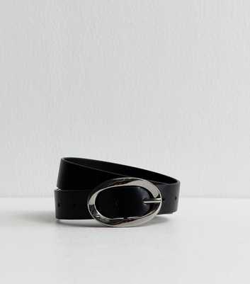 Black Faux Leather Oval Buckle Belt