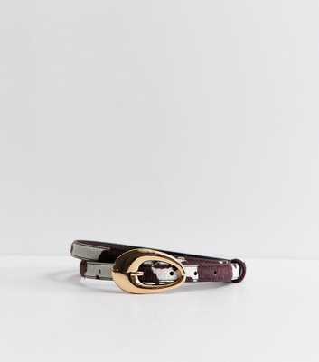 Brown Faux Leather Cow Print Oval Buckle Belt