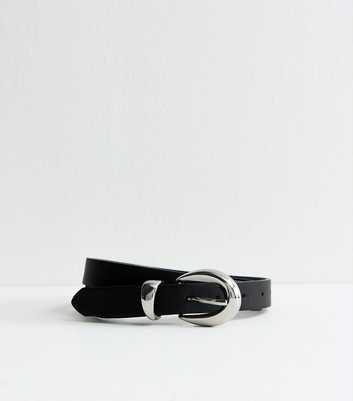 Black Faux Leather Oval Buckle Belt