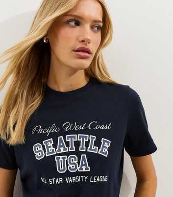 Navy Cotton Seattle USA Logo T-Shirt