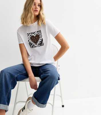 White Animal Heart Print T-Shirt
