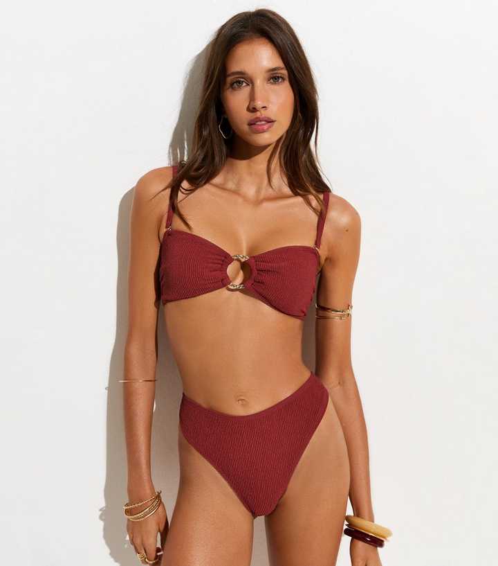 Rust Crinkle O-Ring Bandeau Bikini Top