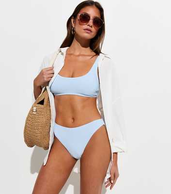 Light Blue Crinkle High Leg Hipster Bikini Bottoms