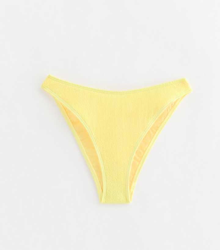 Yellow Crinkle High Leg Hipster Bikini Bottoms