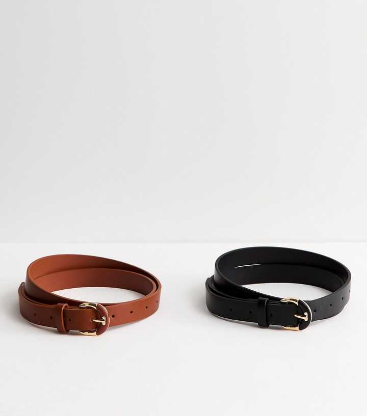 Pack of 2 Black and Tan Resin Buckle Belts