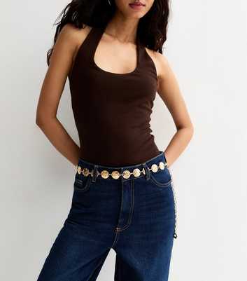 Gold Tone Hammered Disc Chain Belt