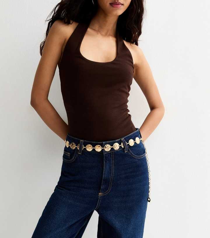 Gold Tone Hammered Disc Chain Belt