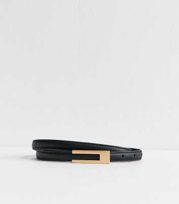 Black Faux Leather Rectangle Buckle Skinny Belt