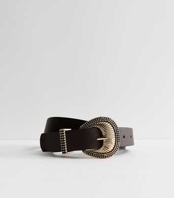 Dark Brown Faux Leather Western Buckle Belt
