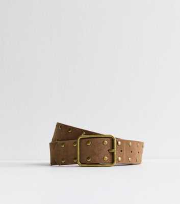 Tan Faux Suede Studded Belt