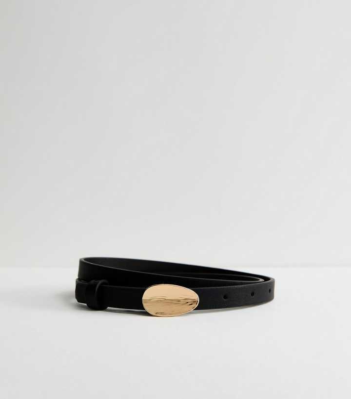 Black Faux Suede Textured Pebble Buckle Belt