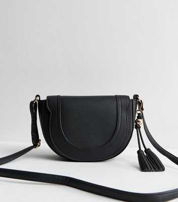 Black Faux Leather Saddle Crossbody Bag