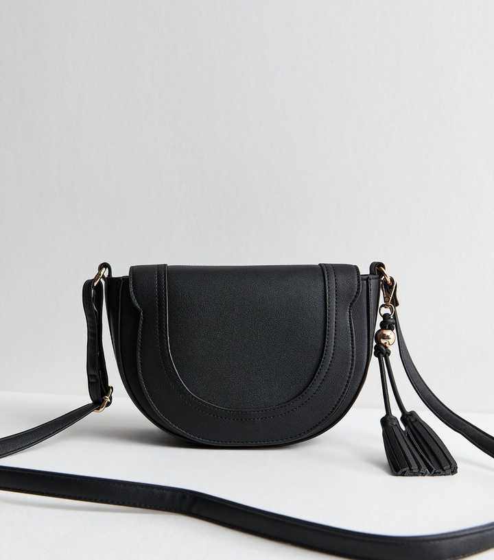 Black Faux Leather Saddle Crossbody Bag