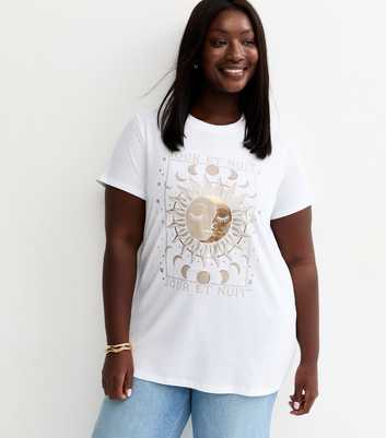 Curves White Cotton Mystical Sun T-Shirt