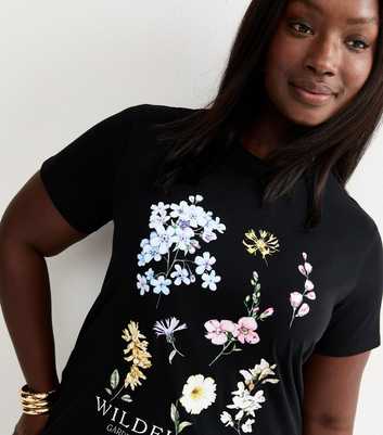 Curves Black Wildflower Print Relaxed T-Shirt