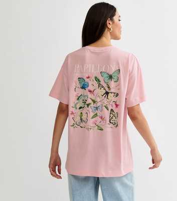 Light Pink Butterfly Print Oversized T-Shirt