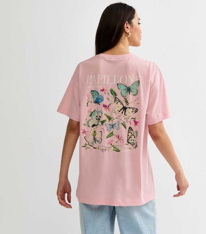 Light Pink Butterfly Print Oversized T-Shirt