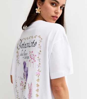 White Botaniste Print Oversized T-Shirt